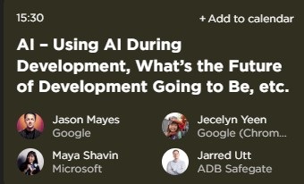 Jarred Utt in panel discussion at JSNation "AI- Using AI during Development, What’s the future of development going to be?" 